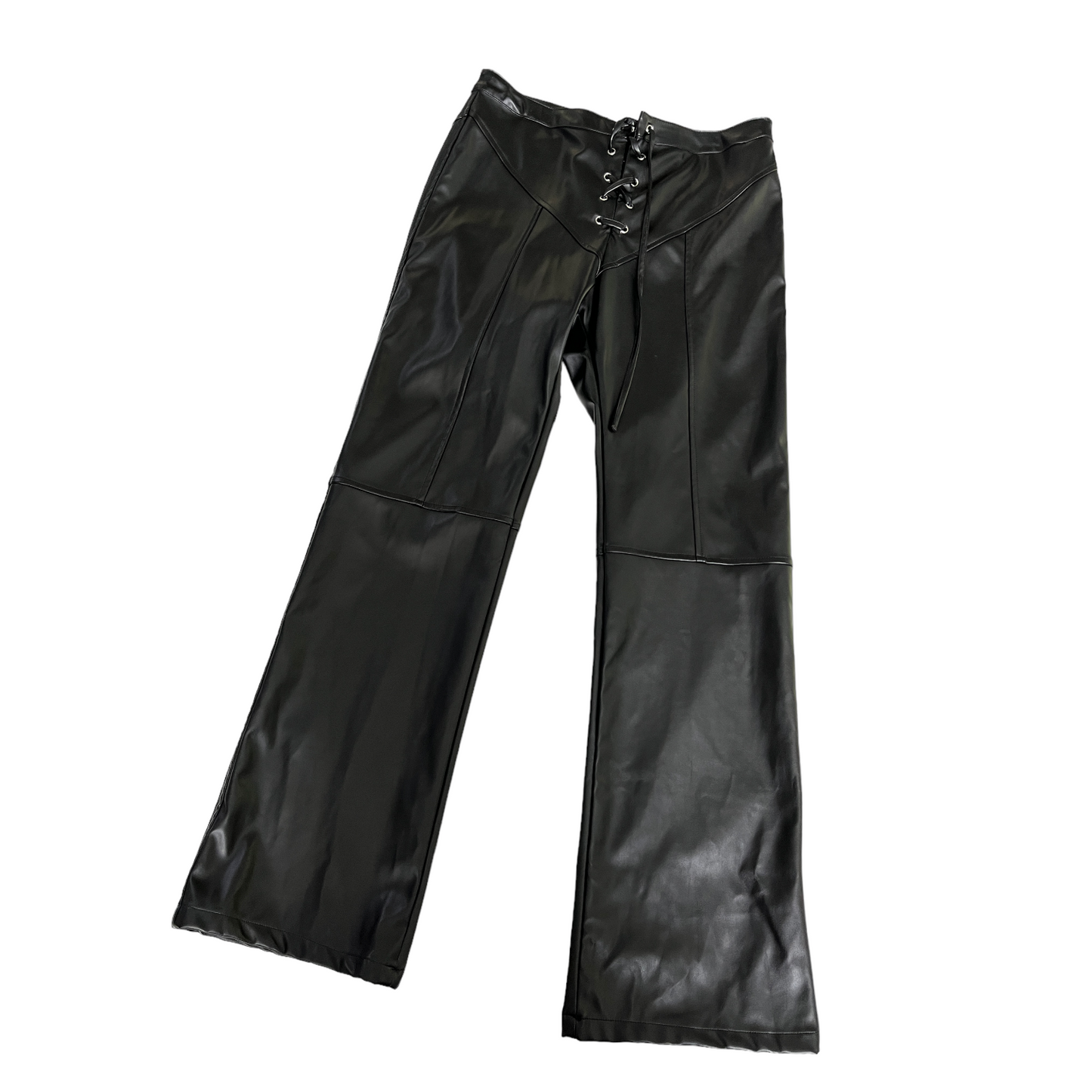 EB Denim Faux Leather Lace Up Pants in Black