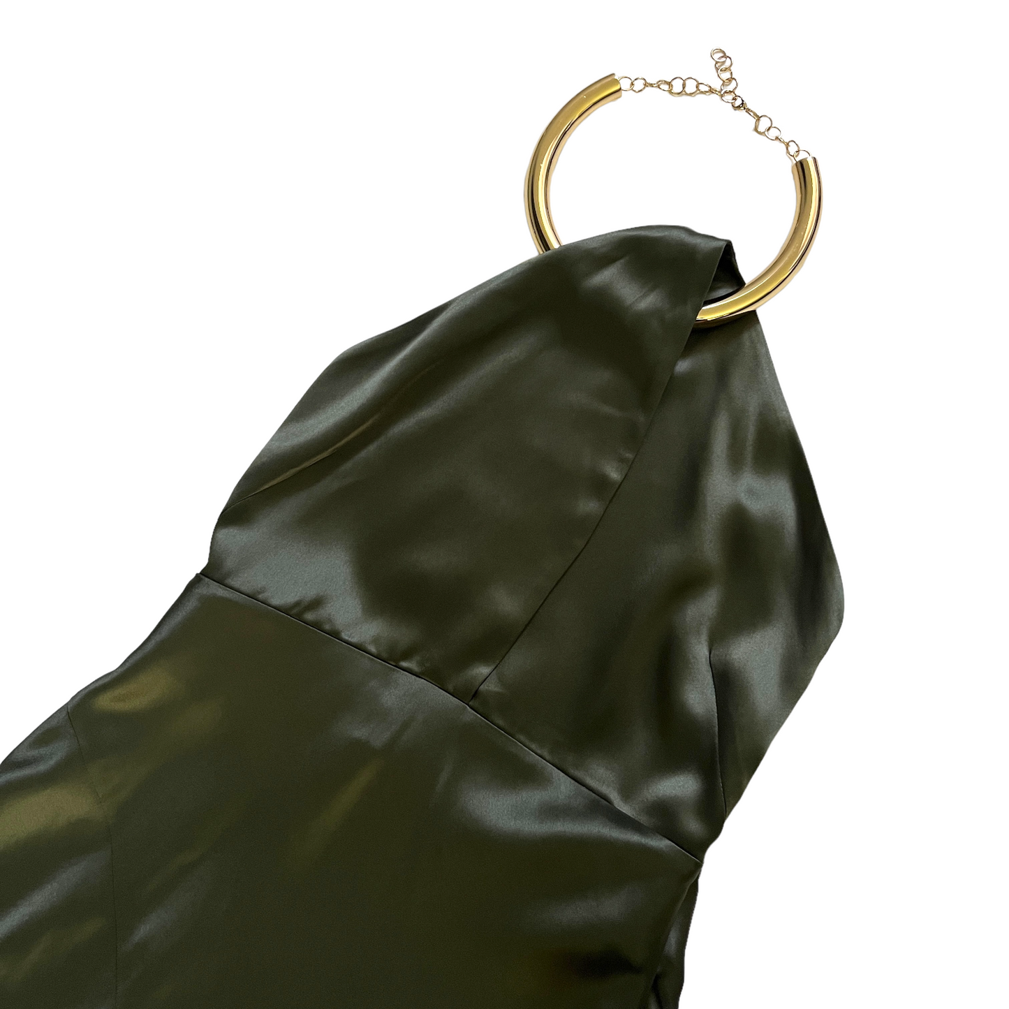 NICHOLAS Edyth Keyhole Necklace Gown in Dark Olive