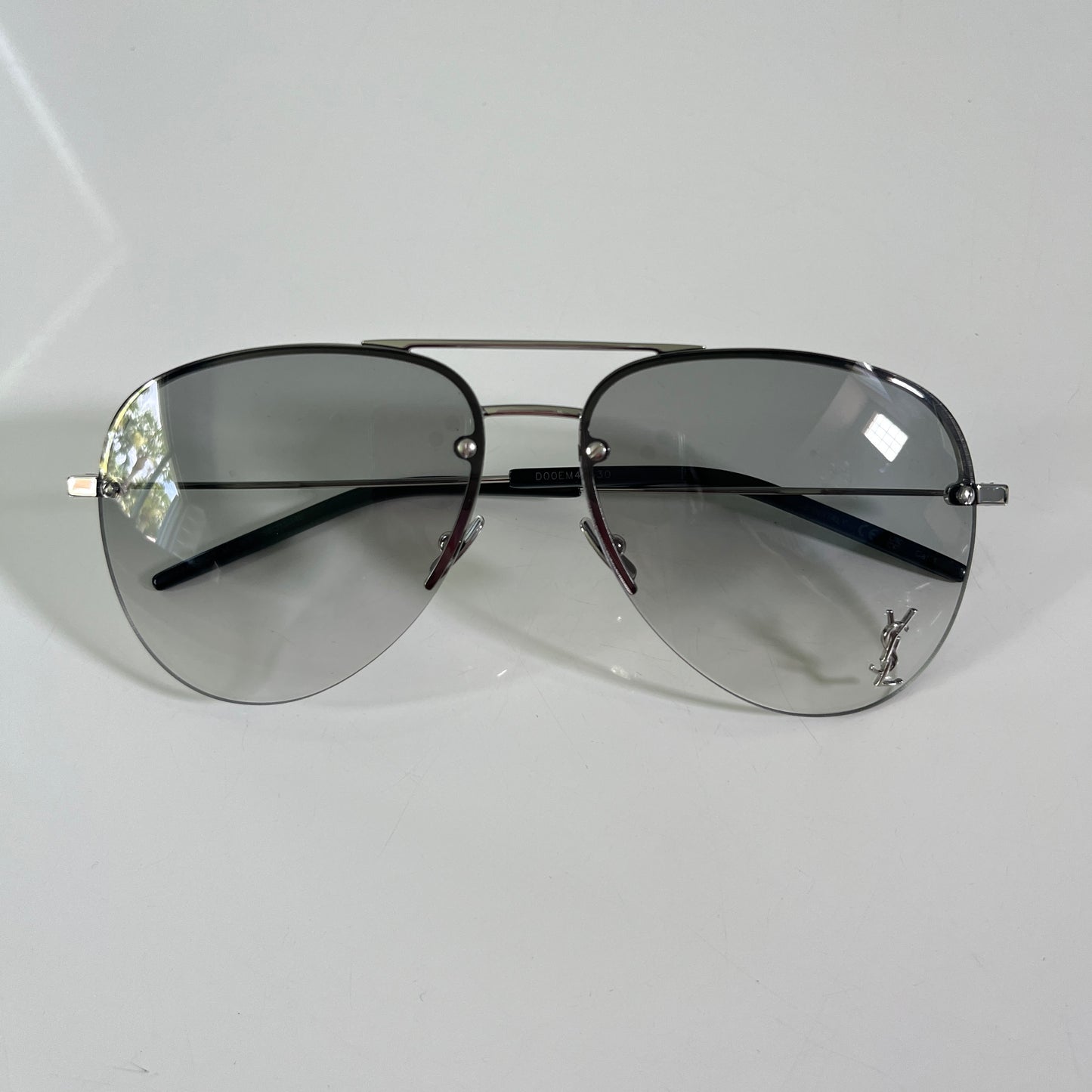 Saint Laurent Classic 11M Sunglasses in Shiny Silver & Gradient Grey