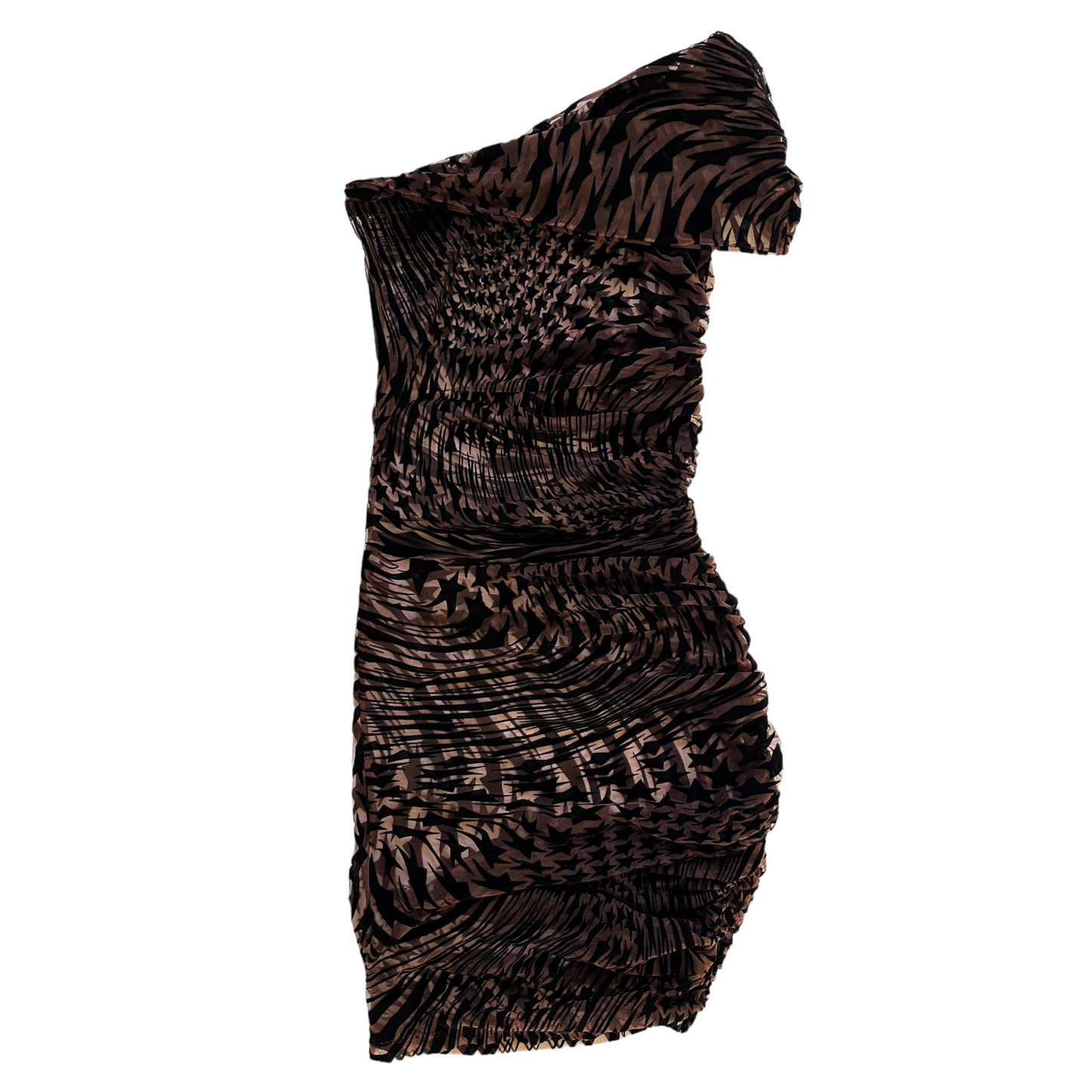 Mugler Off the Shoulder Flocked Star Wavy Dress in Nude 02 & Black