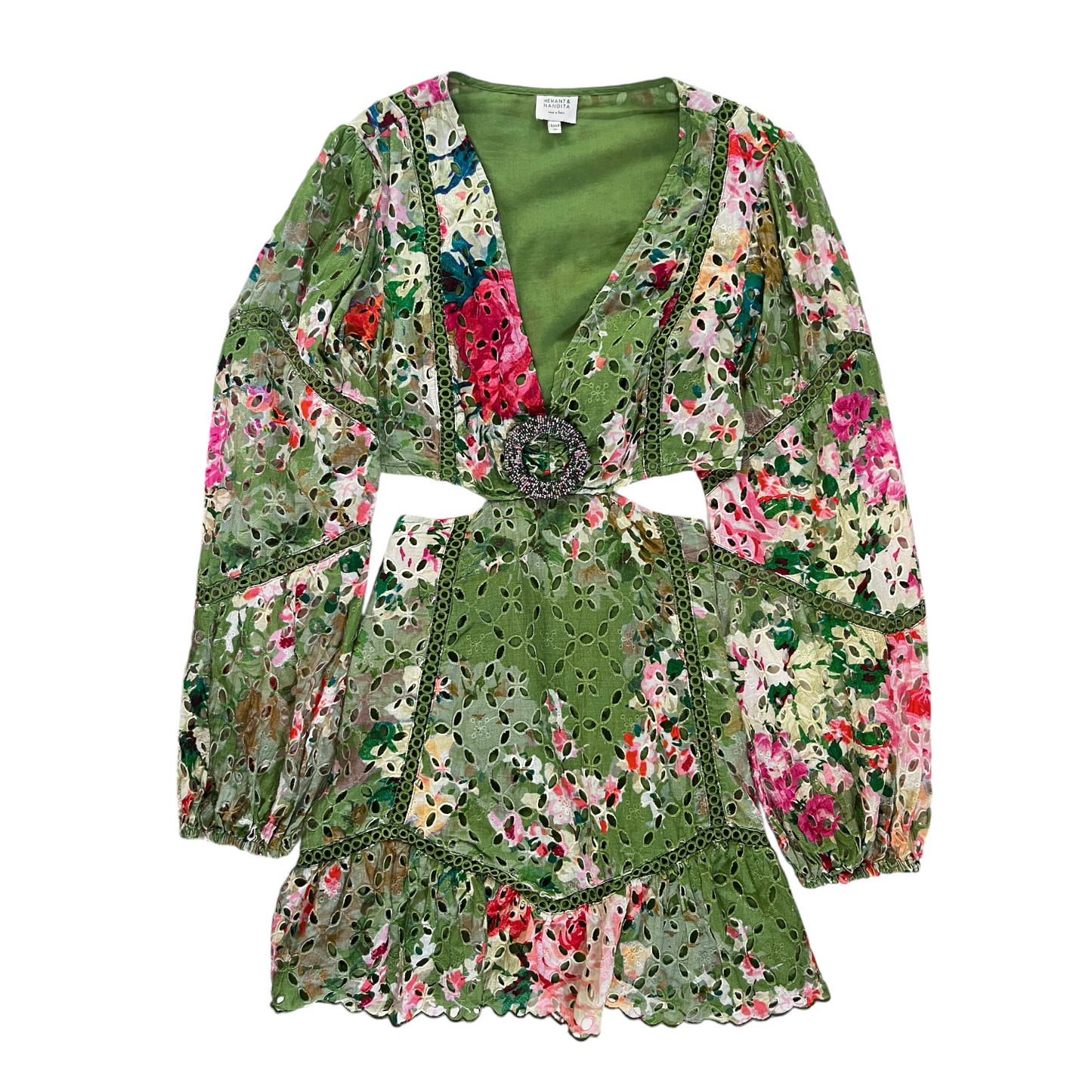 HEMANT AND NANDITA Zaria Short Dress in Military Green