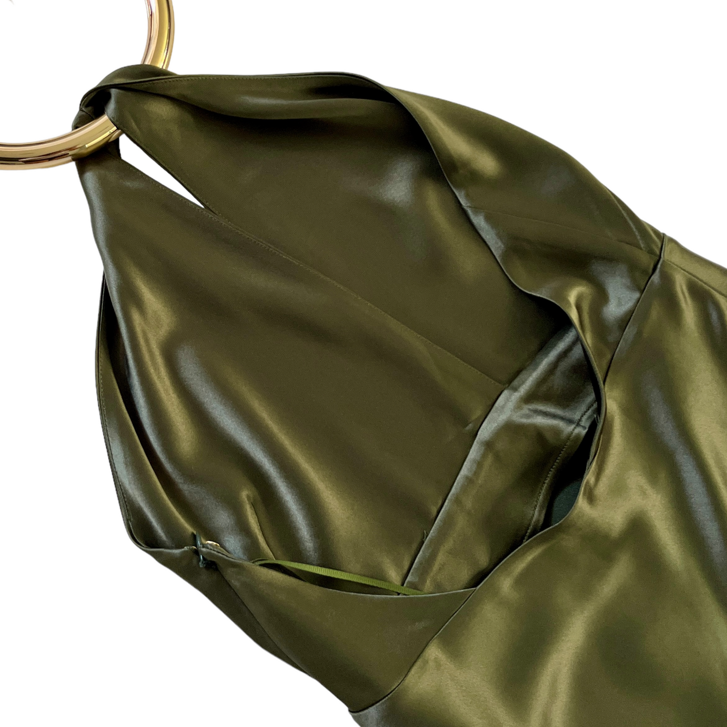 NICHOLAS Edyth Keyhole Necklace Gown in Dark Olive