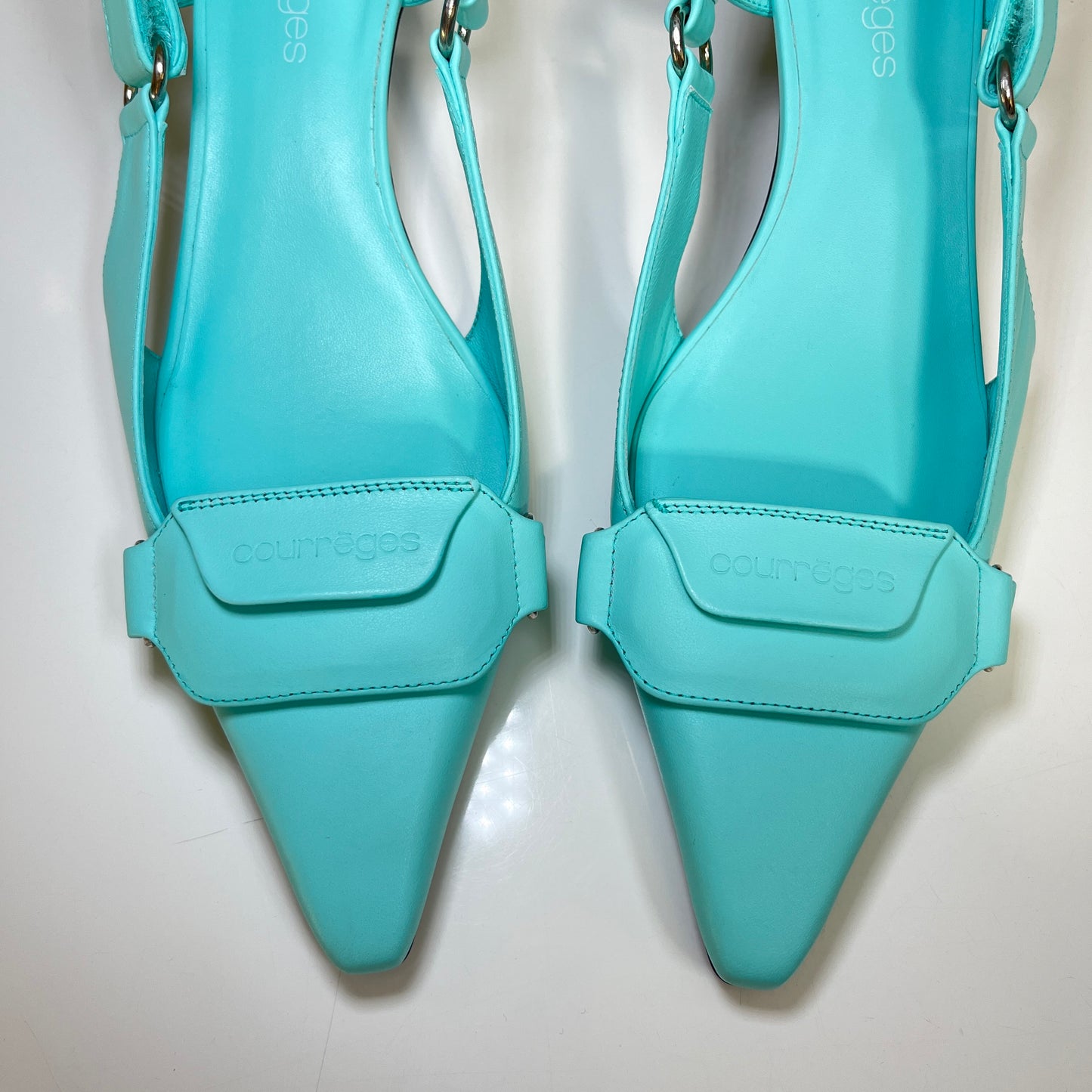 Courreges Leather Slingback Pump in Turquoise