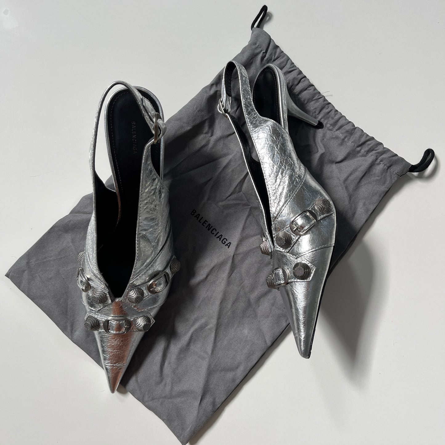 Balenciaga Cagole Sling Pump in Silver