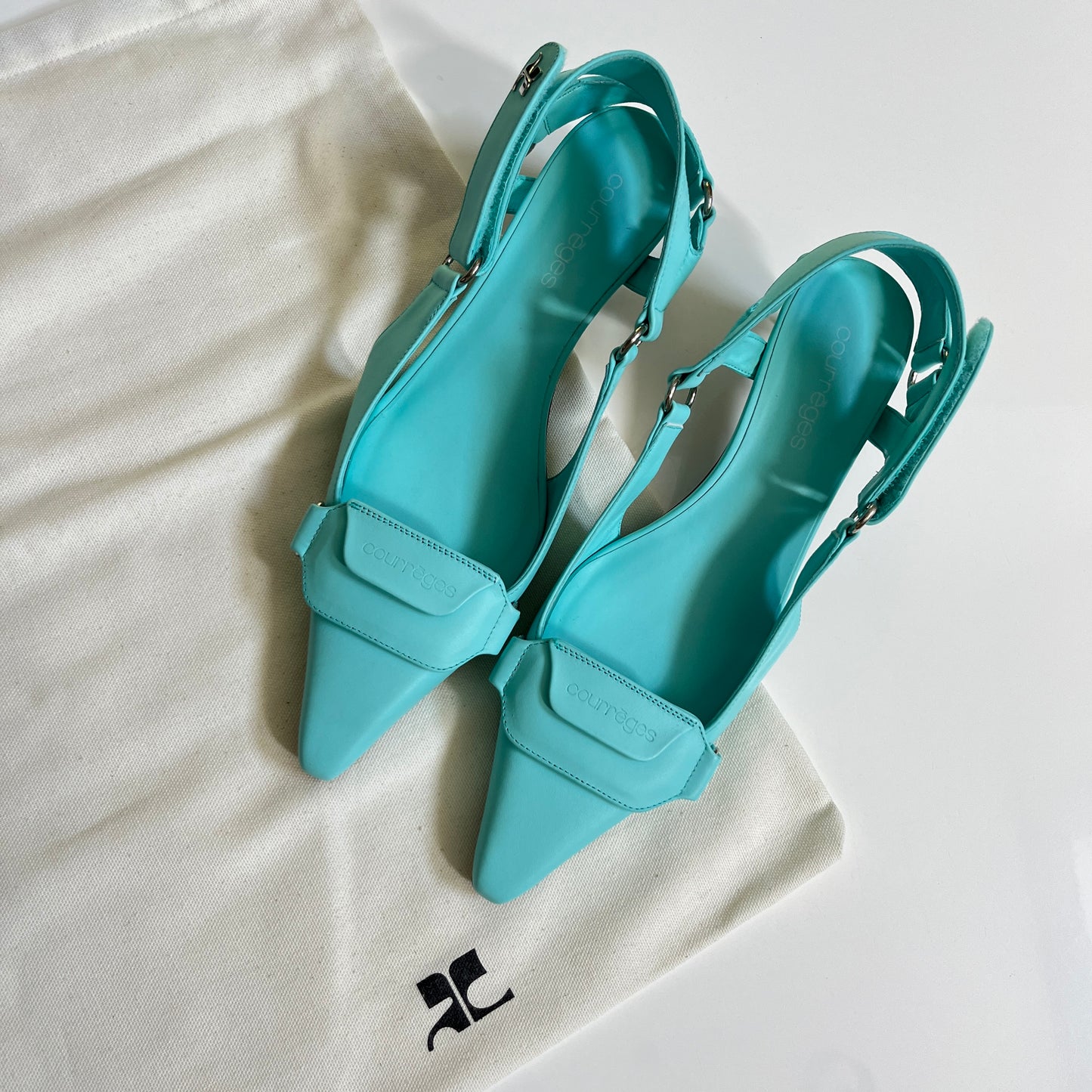 Courreges Leather Slingback Pump in Turquoise