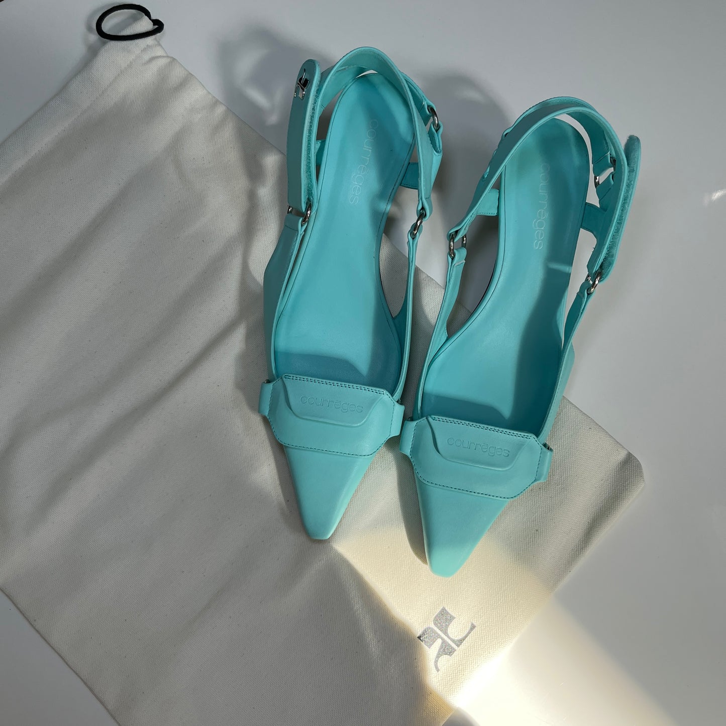 Courreges Leather Slingback Pump in Turquoise