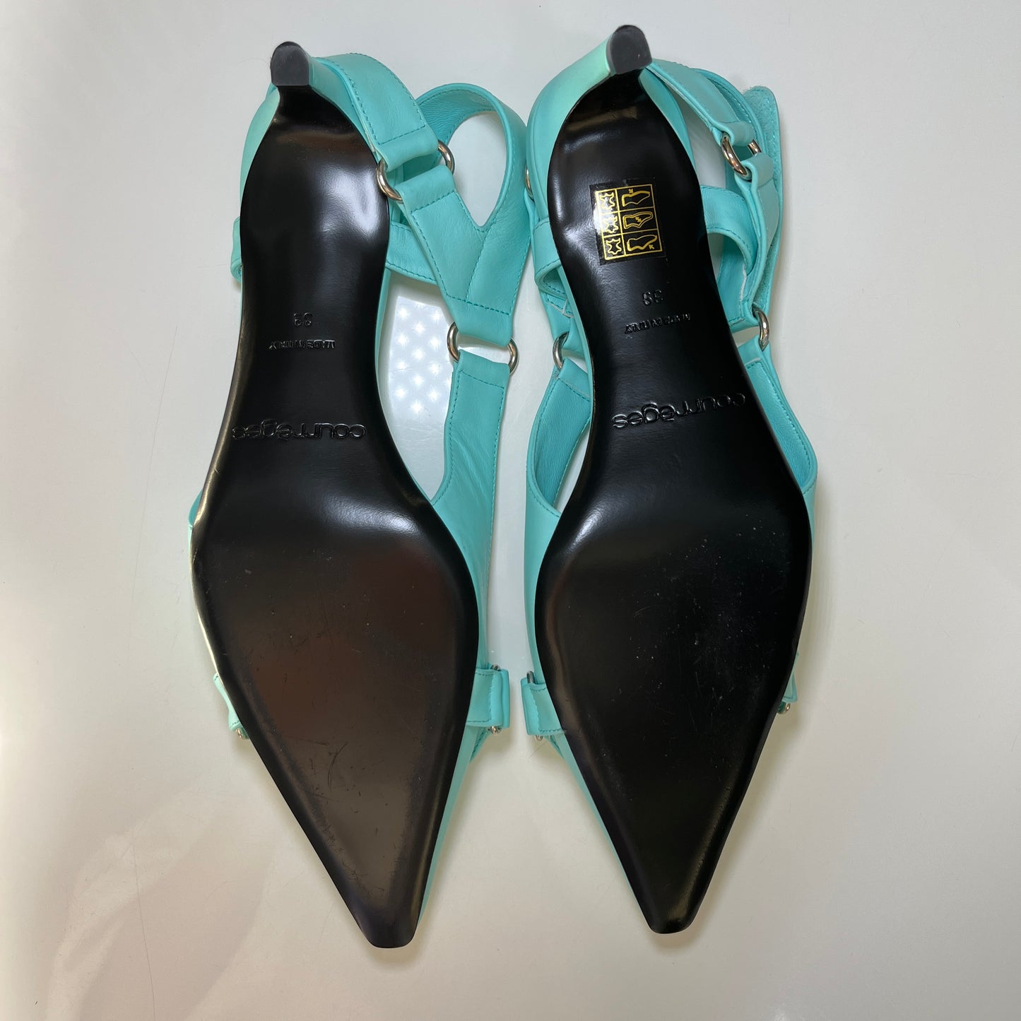 Courreges Leather Slingback Pump in Turquoise