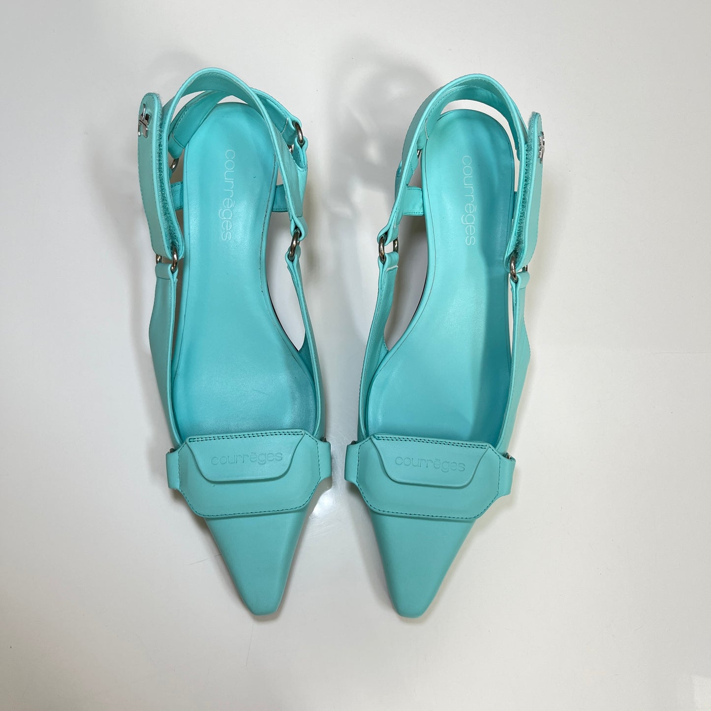 Courreges Leather Slingback Pump in Turquoise