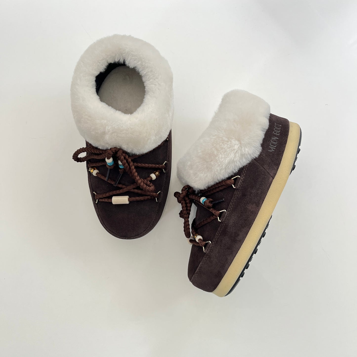 MOON BOOT Evx Mule Suede Bead in Dark Brown & Natural