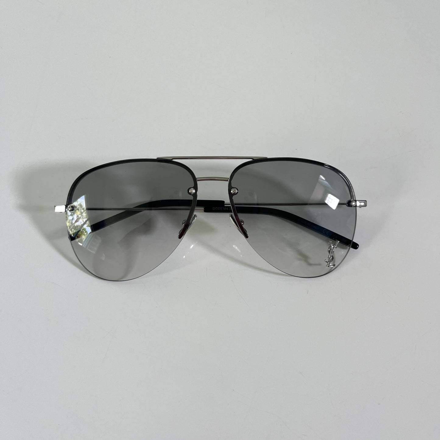 Saint Laurent Classic 11M Sunglasses in Shiny Silver & Gradient Grey