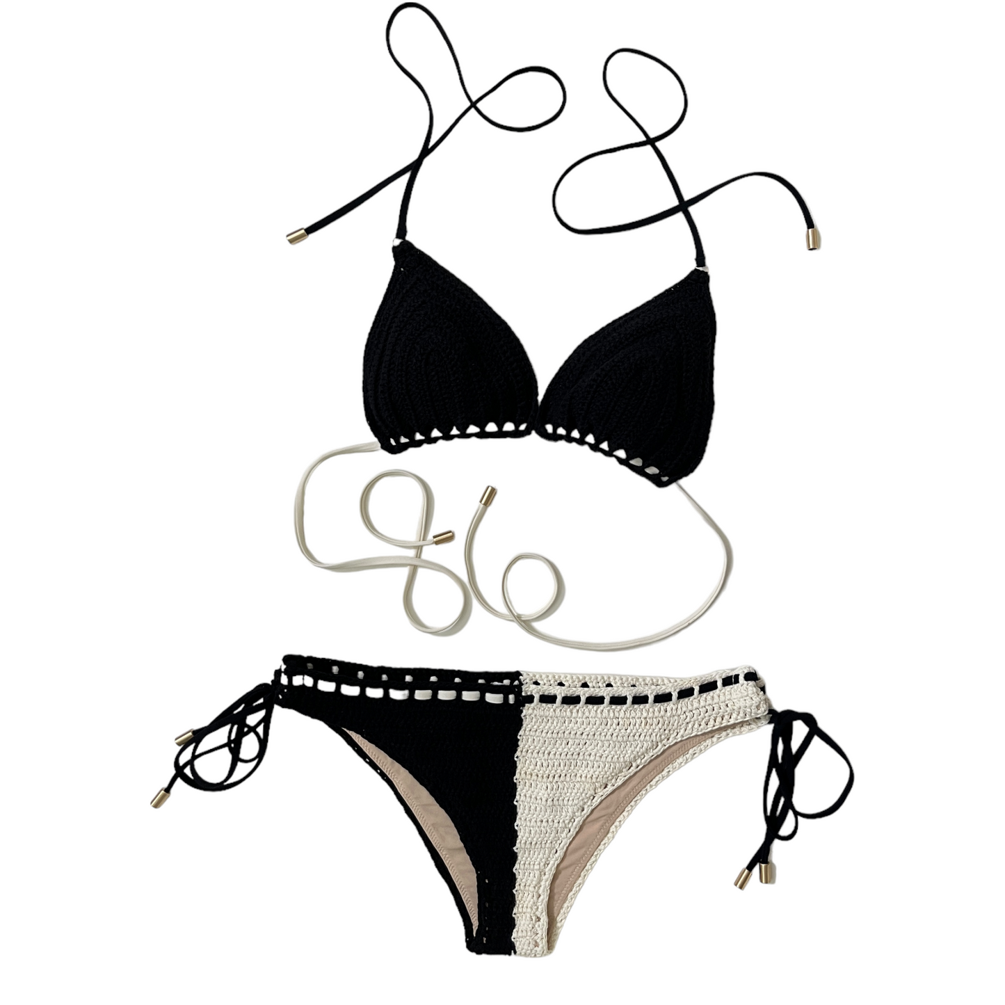 Zimmermann Clover Crochet Bikini Set in Black & White