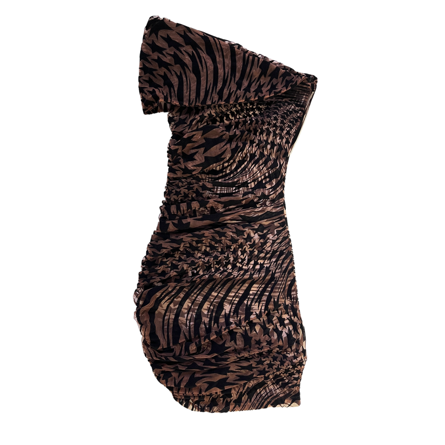 Mugler Off the Shoulder Flocked Star Wavy Dress in Nude 02 & Black