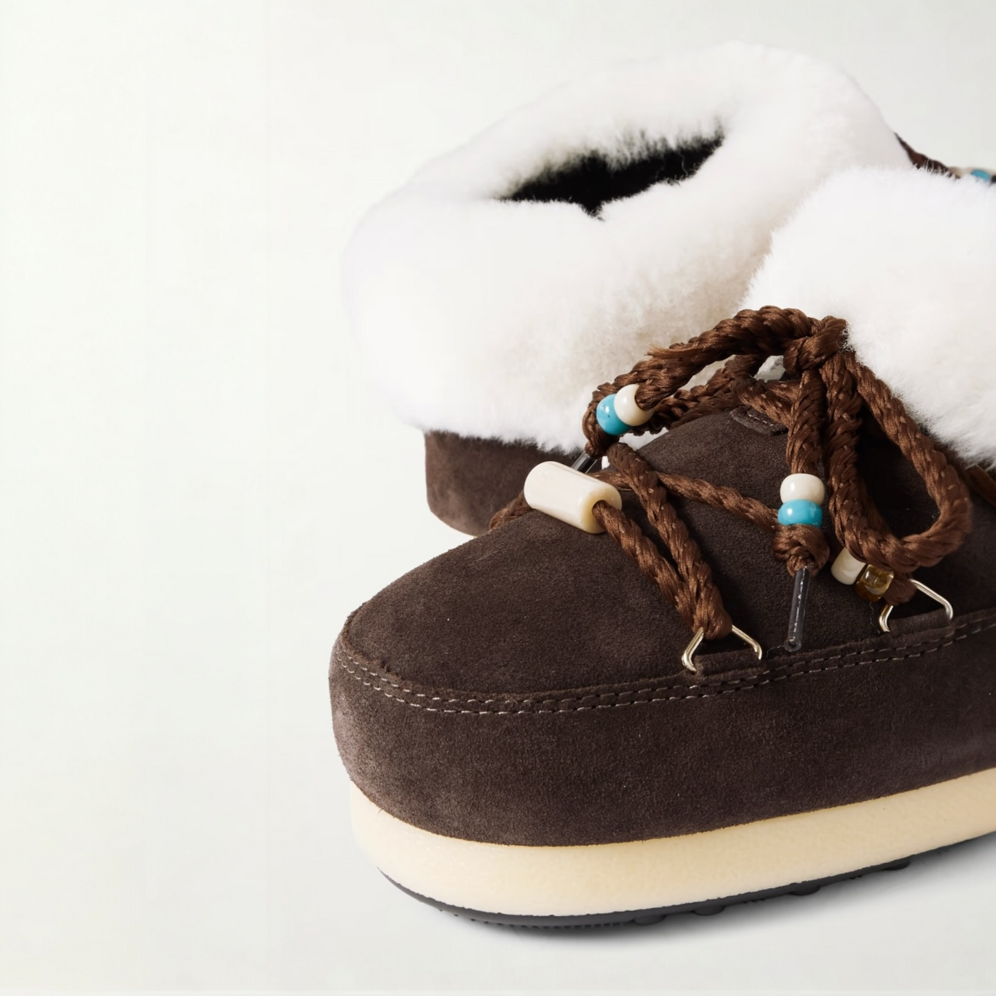 MOON BOOT Evx Mule Suede Bead in Dark Brown & Natural