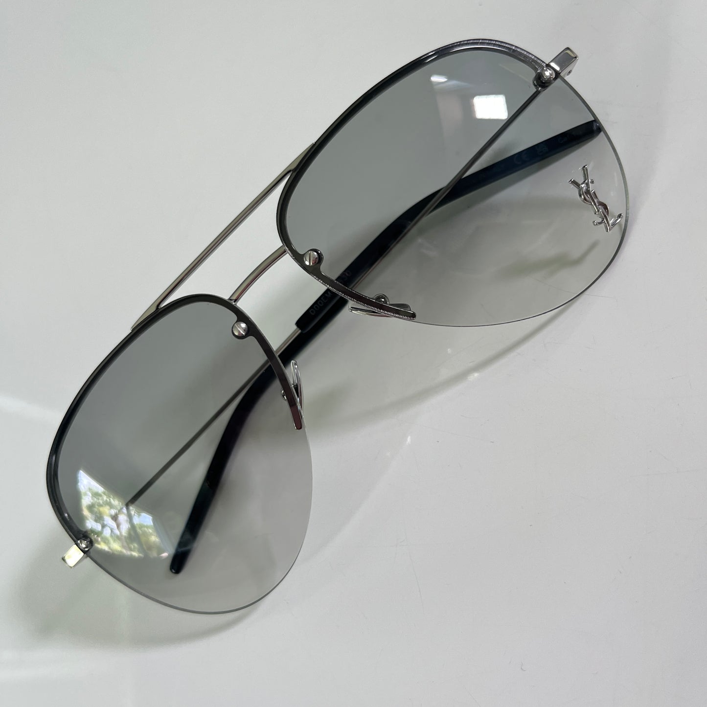 Saint Laurent Classic 11M Sunglasses in Shiny Silver & Gradient Grey