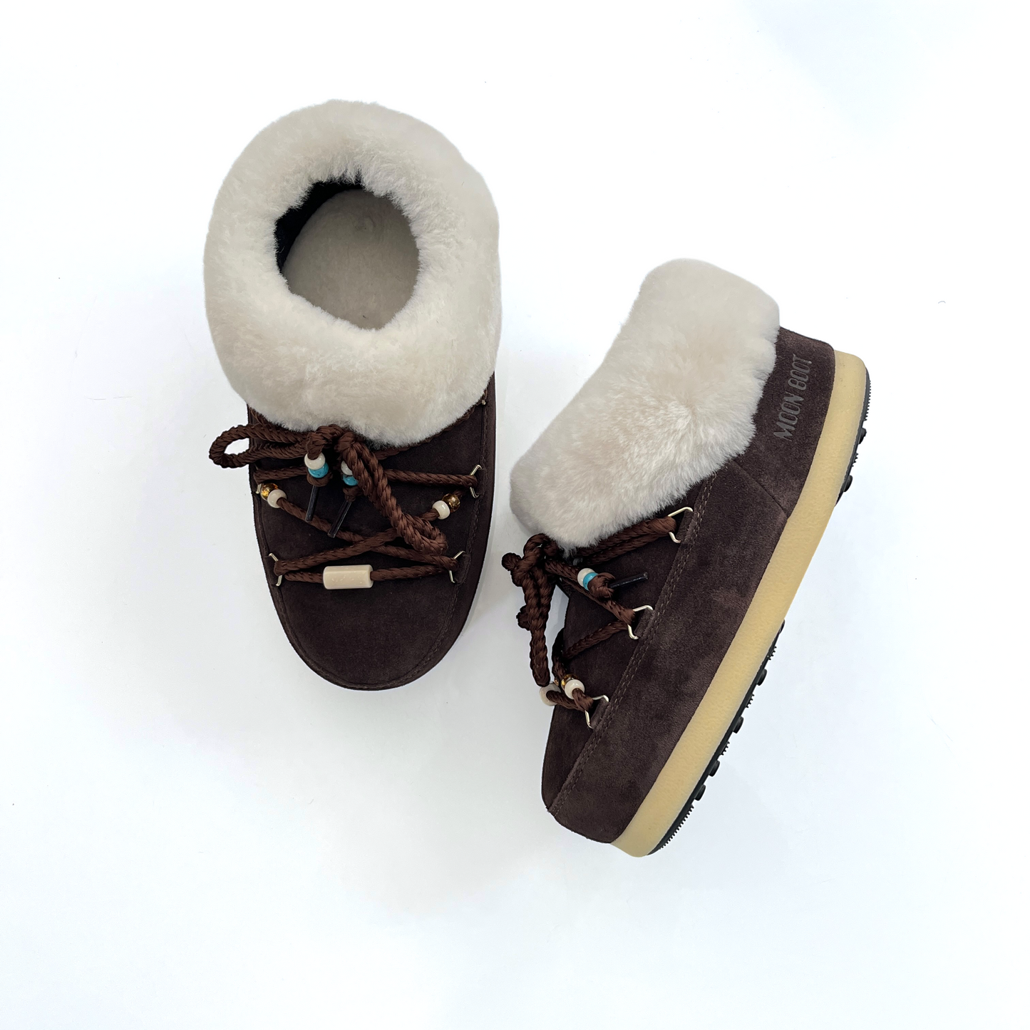 MOON BOOT Evx Mule Suede Bead in Dark Brown & Natural