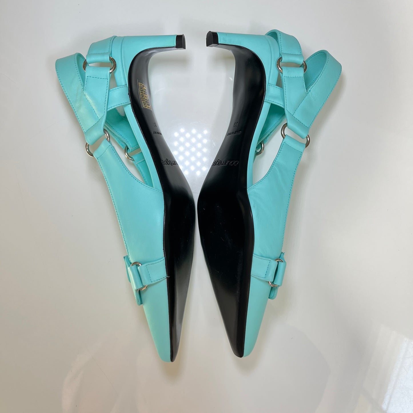 Courreges Leather Slingback Pump in Turquoise