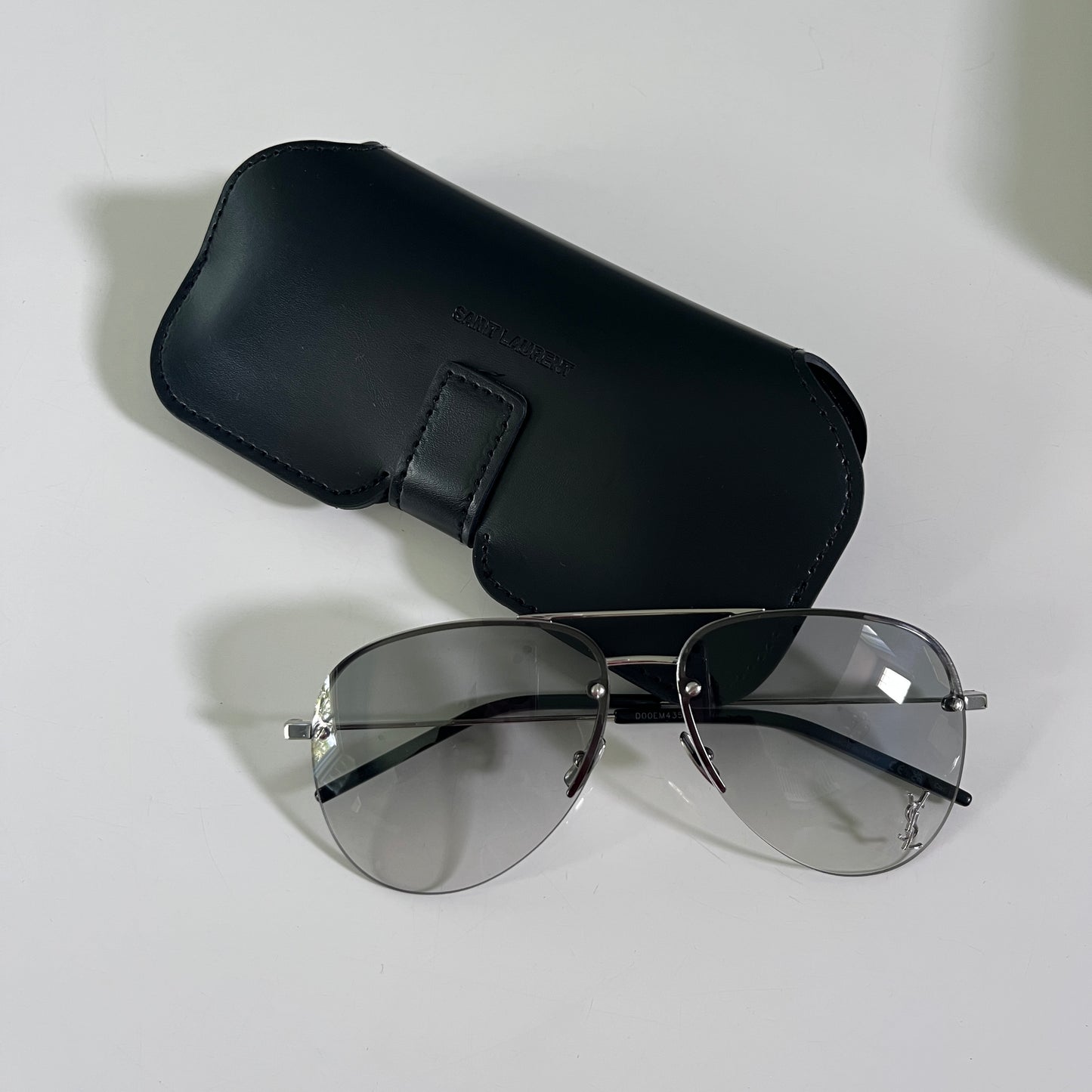 Saint Laurent Classic 11M Sunglasses in Shiny Silver & Gradient Grey