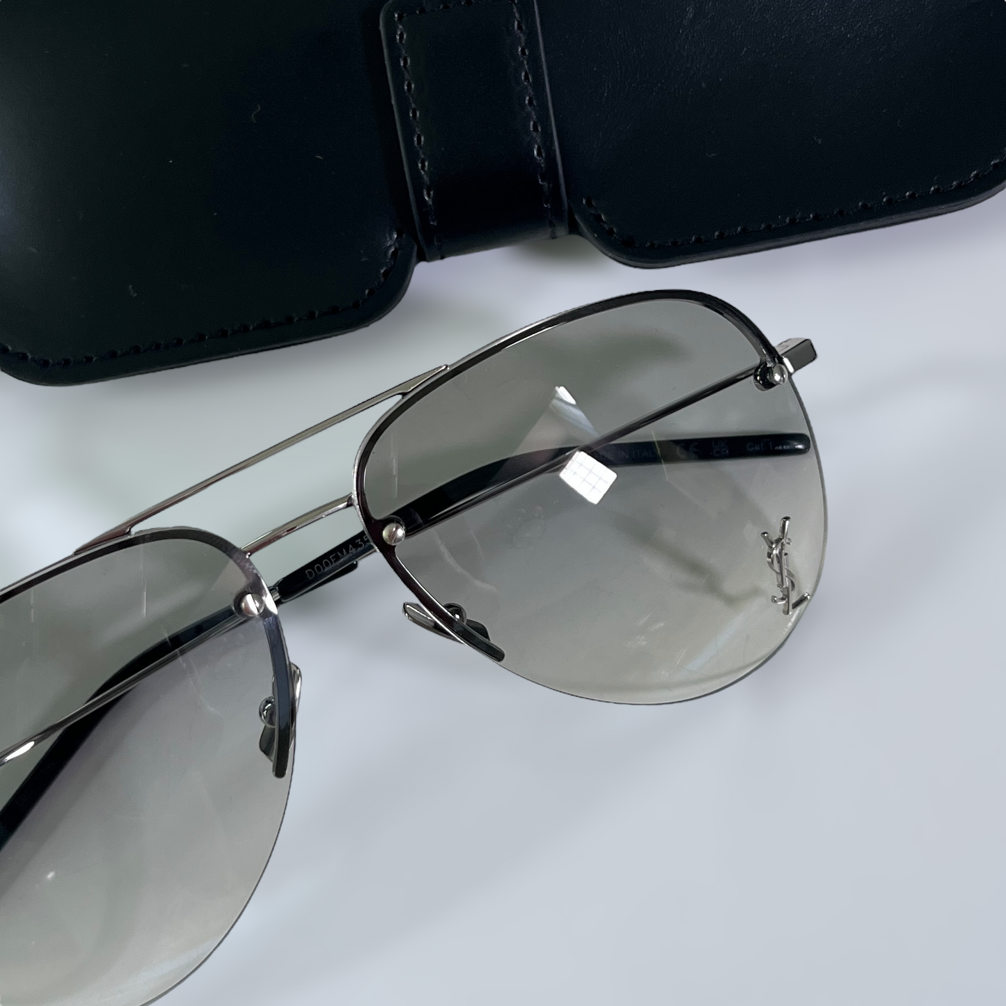 Saint Laurent Classic 11M Sunglasses in Shiny Silver & Gradient Grey