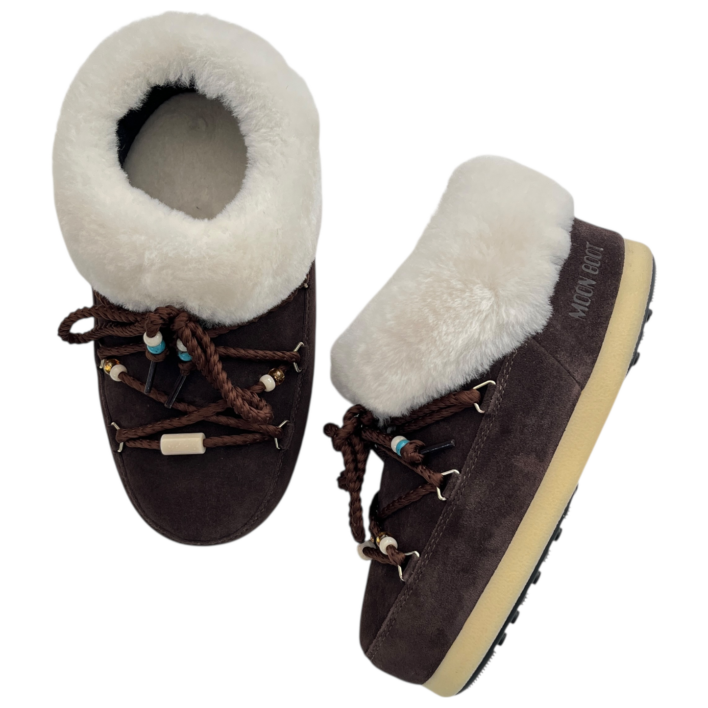 MOON BOOT Evx Mule Suede Bead in Dark Brown & Natural