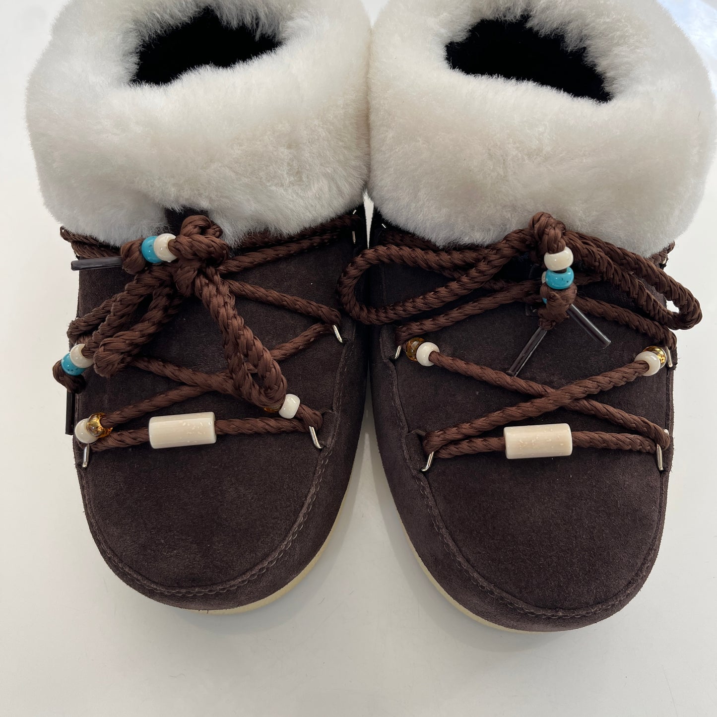 MOON BOOT Evx Mule Suede Bead in Dark Brown & Natural