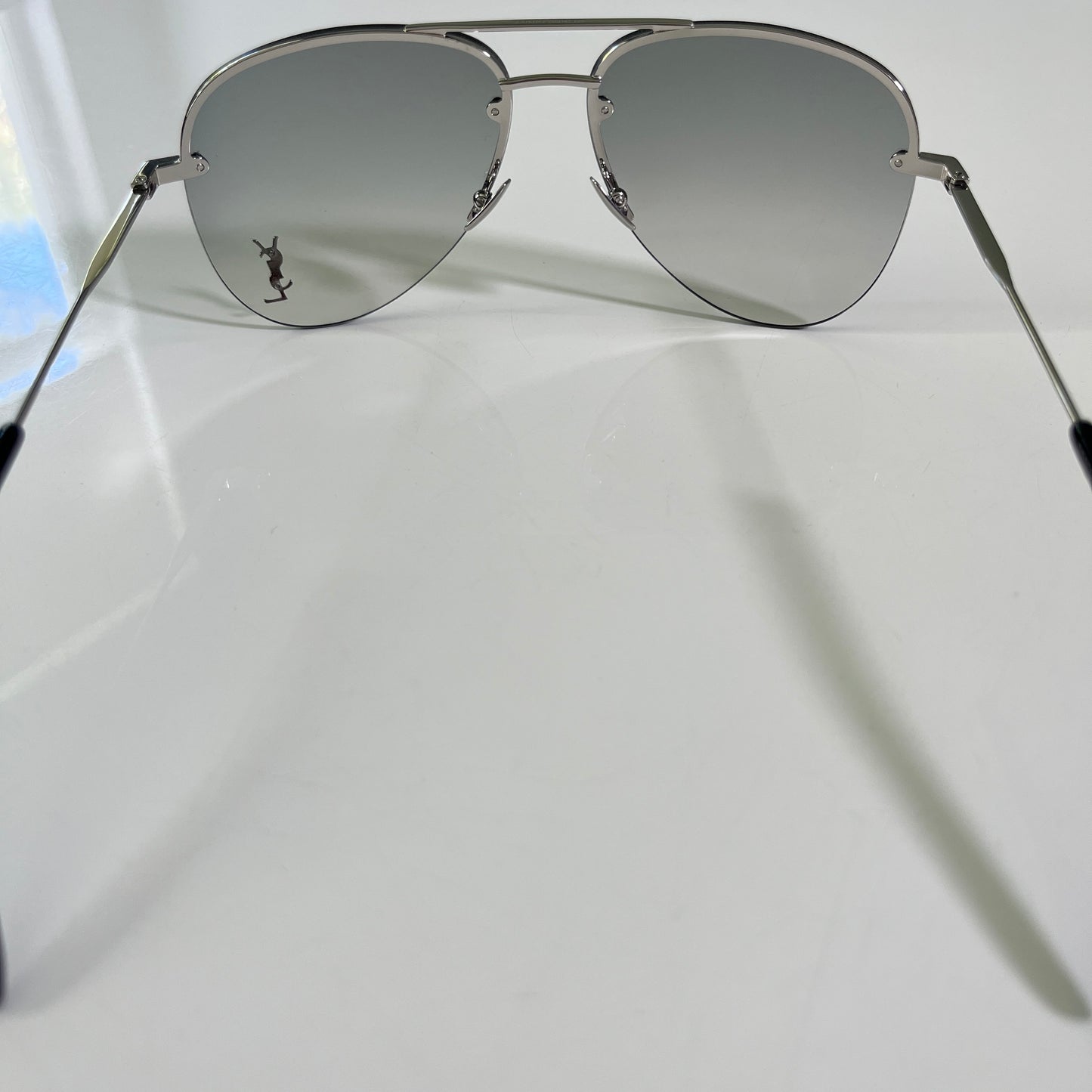 Saint Laurent Classic 11M Sunglasses in Shiny Silver & Gradient Grey