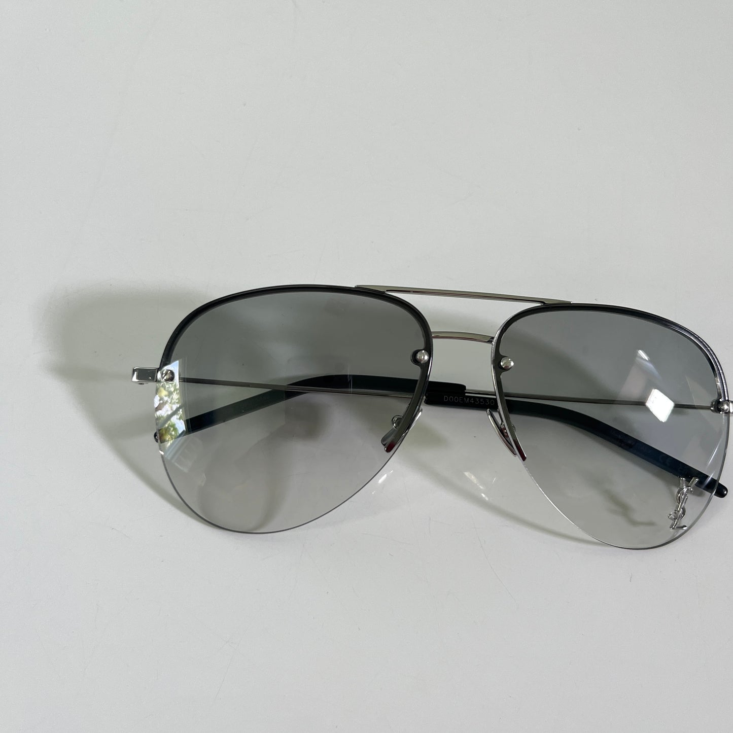 Saint Laurent Classic 11M Sunglasses in Shiny Silver & Gradient Grey