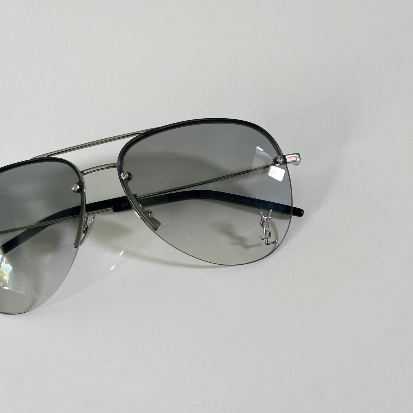 Saint Laurent Classic 11M Sunglasses in Shiny Silver & Gradient Grey