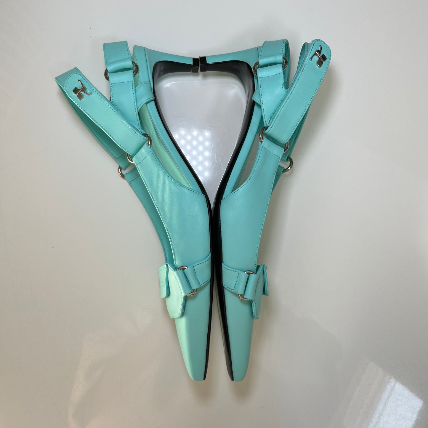 Courreges Leather Slingback Pump in Turquoise
