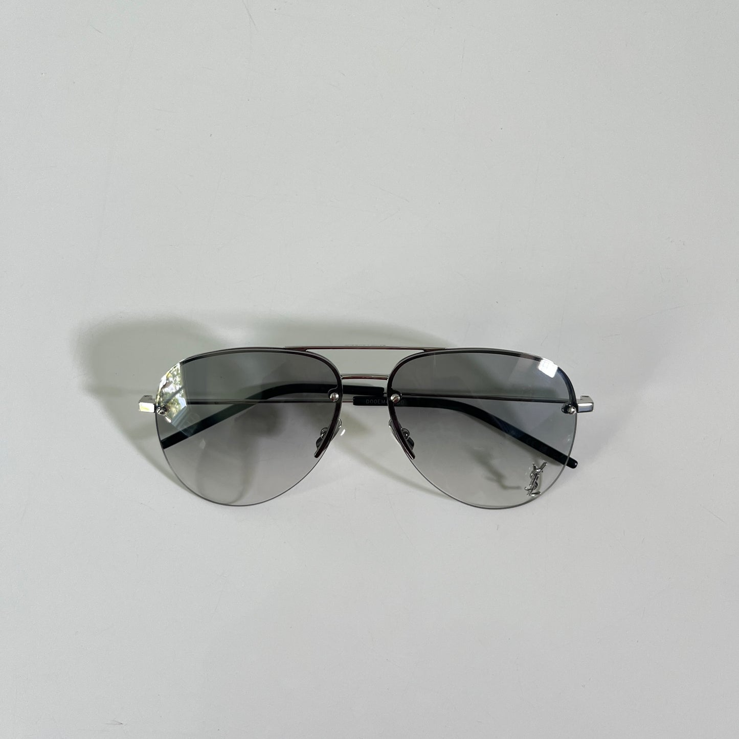 Saint Laurent Classic 11M Sunglasses in Shiny Silver & Gradient Grey