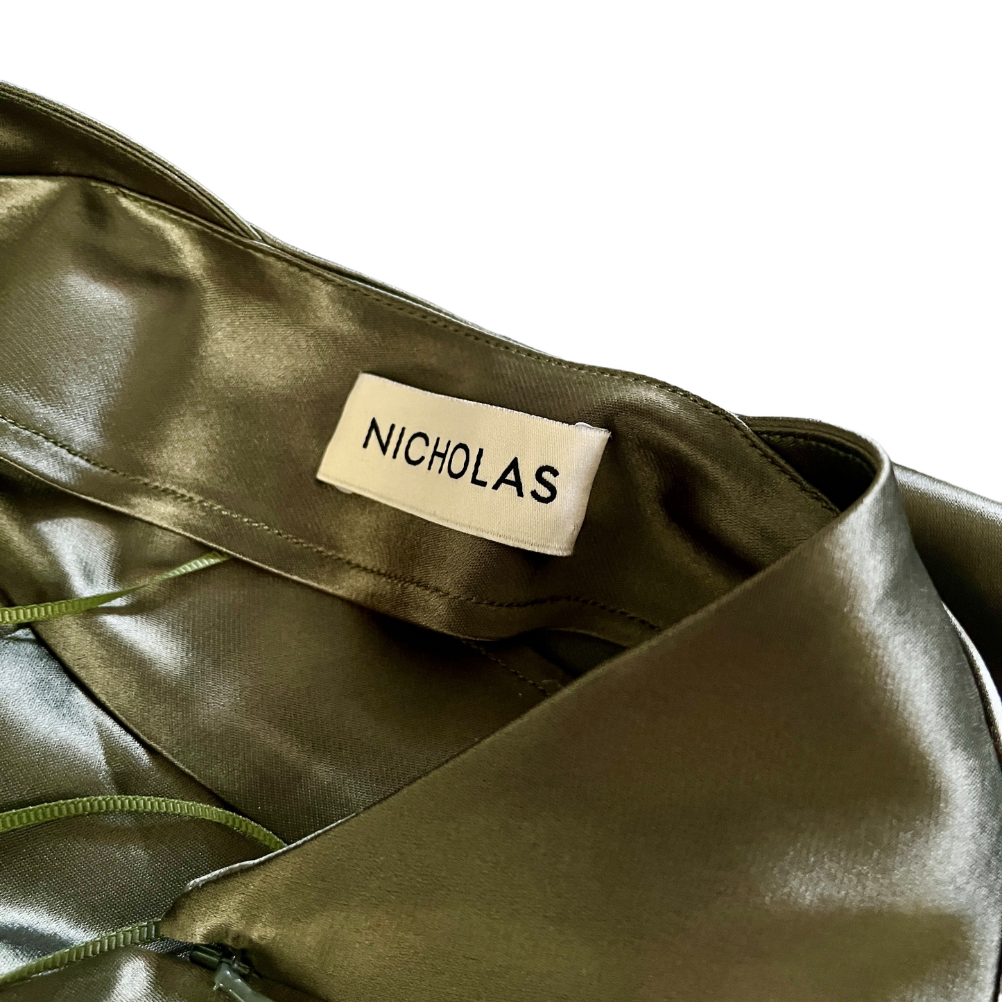 NICHOLAS Edyth Keyhole Necklace Gown in Dark Olive