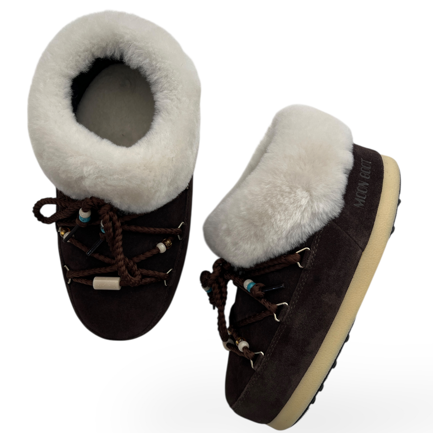 MOON BOOT Evx Mule Suede Bead in Dark Brown & Natural