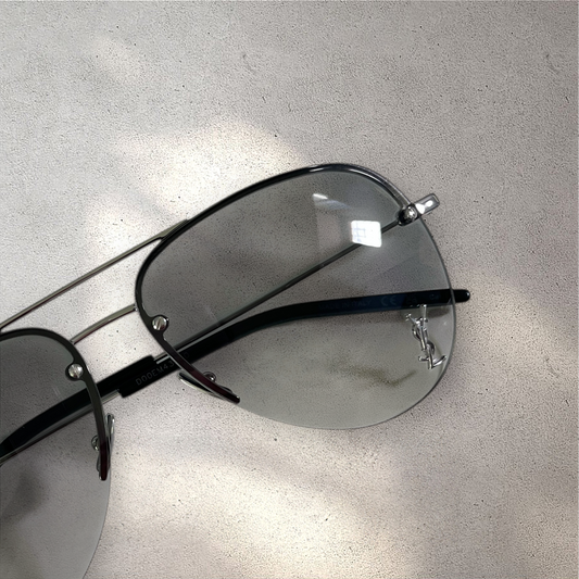 Saint Laurent Classic 11M Sunglasses in Shiny Silver & Gradient Grey