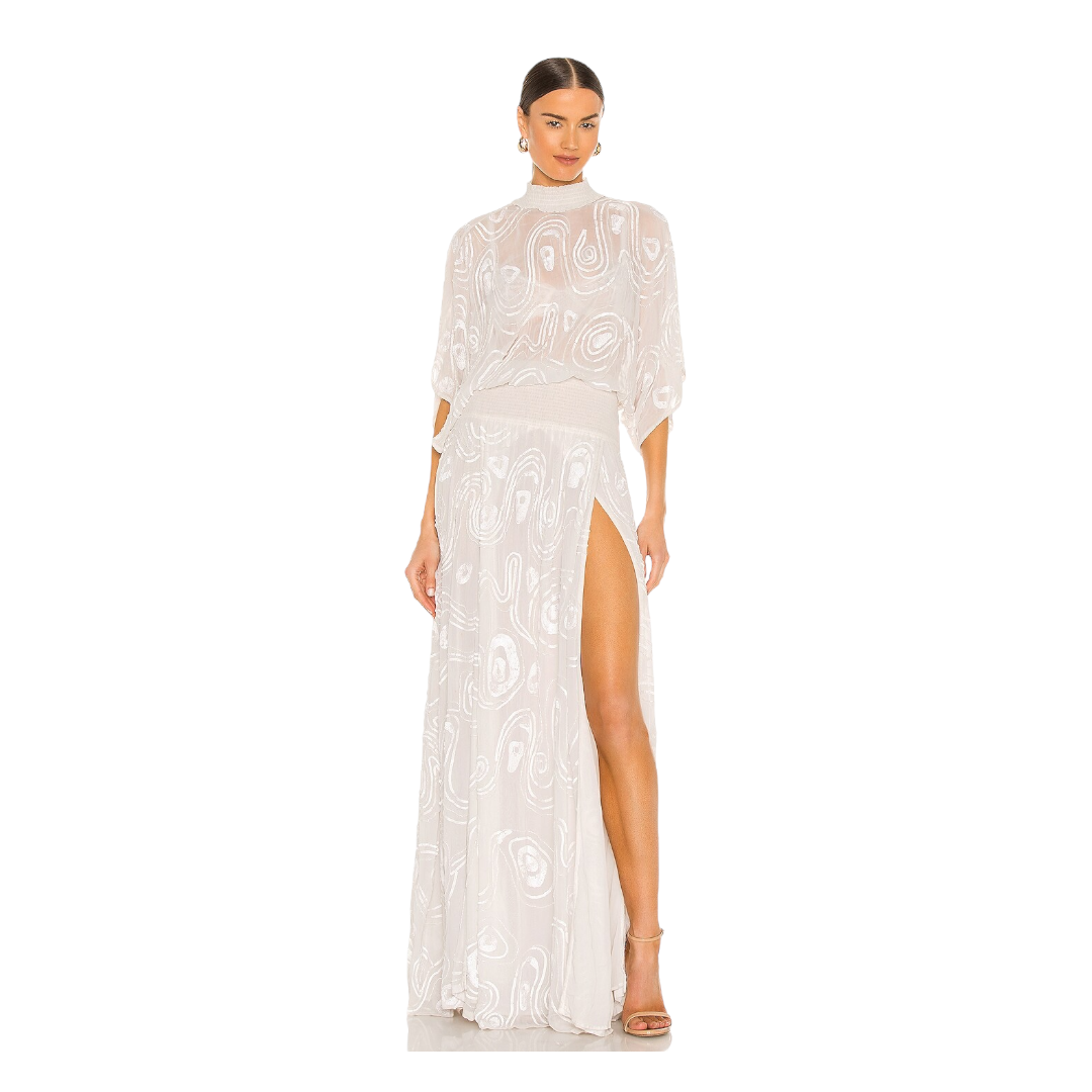 RETROFETE CHLOE EMBELLISHED SILK CHIFFON DRESS WHITE XS