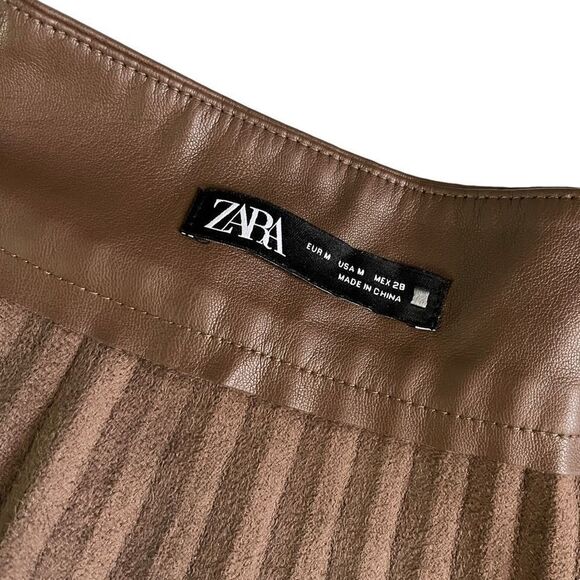 Zara Faux Leather Pleated Skirt Brown Blogger Favorite