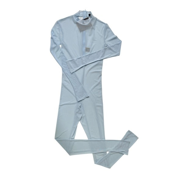 Lapointe Mesh Mock Neck Catsuit in Light Indigo