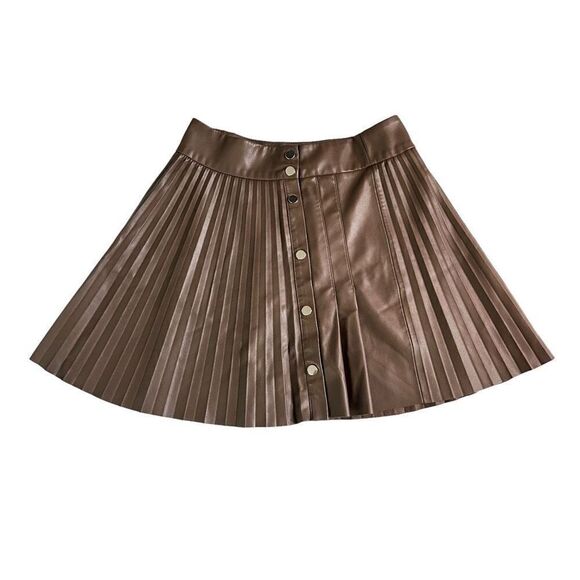 Zara Faux Leather Pleated Skirt Brown Blogger Favorite