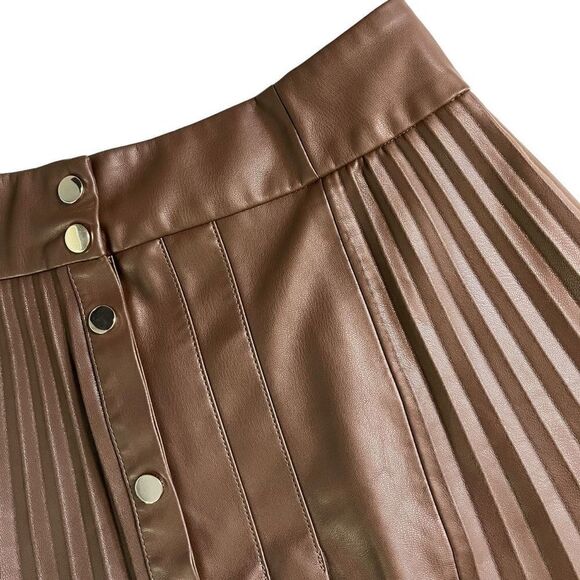Zara Faux Leather Pleated Skirt Brown Blogger Favorite