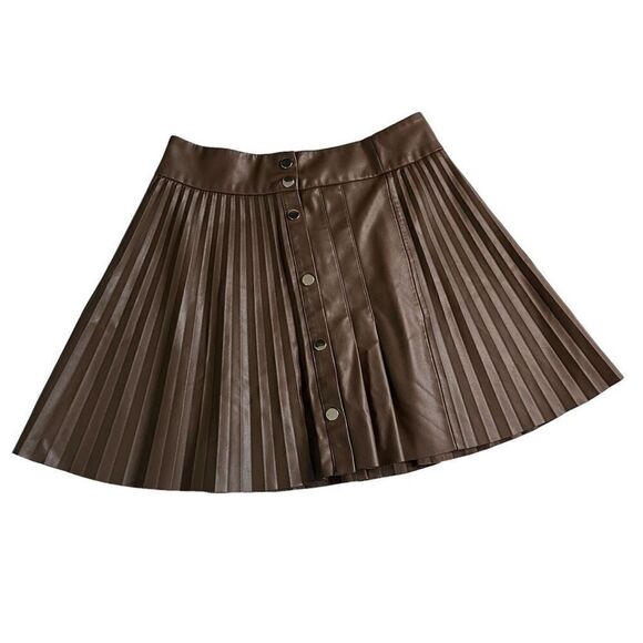 Zara Faux Leather Pleated Skirt Brown Blogger Favorite