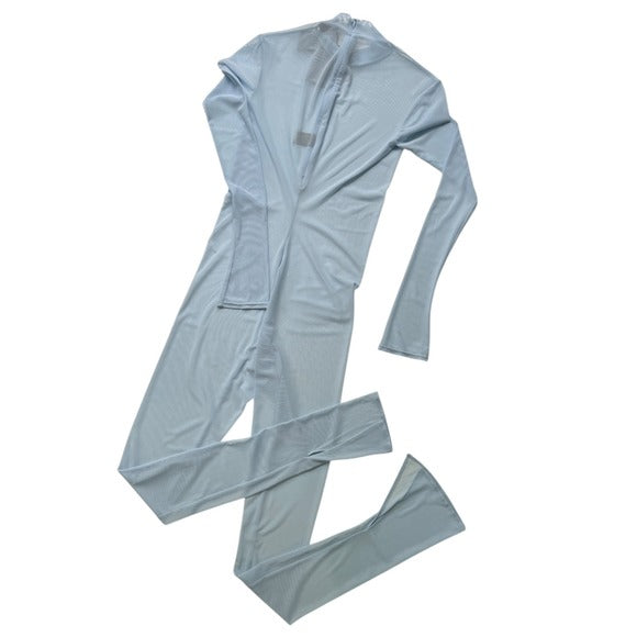 Lapointe Mesh Mock Neck Catsuit in Light Indigo