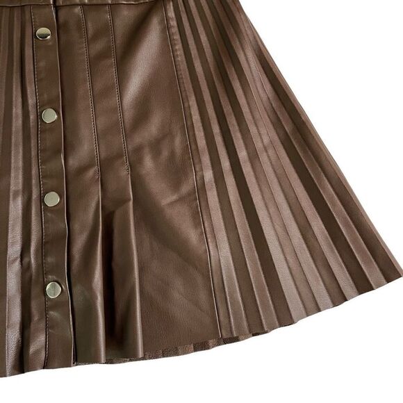 Zara Faux Leather Pleated Skirt Brown Blogger Favorite