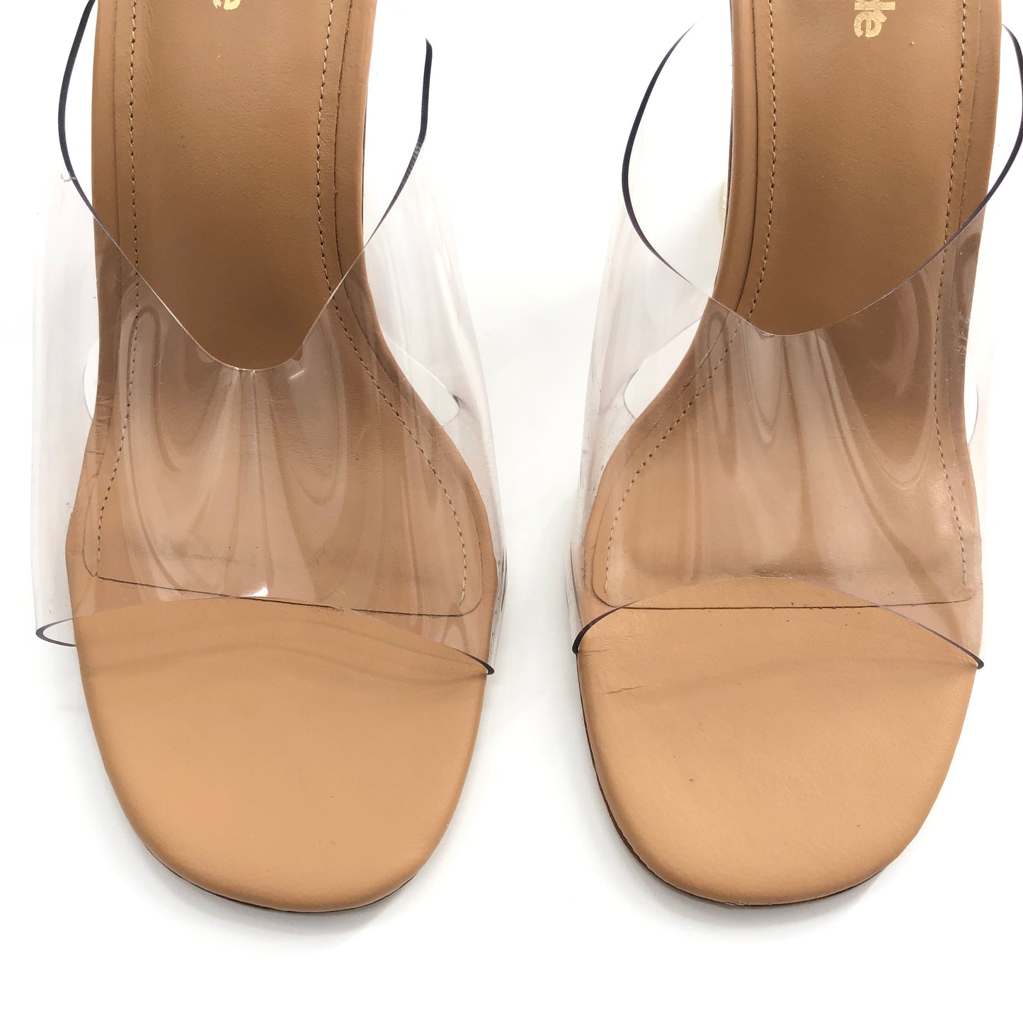 Larroude Madonna Lucite Heel in Tan