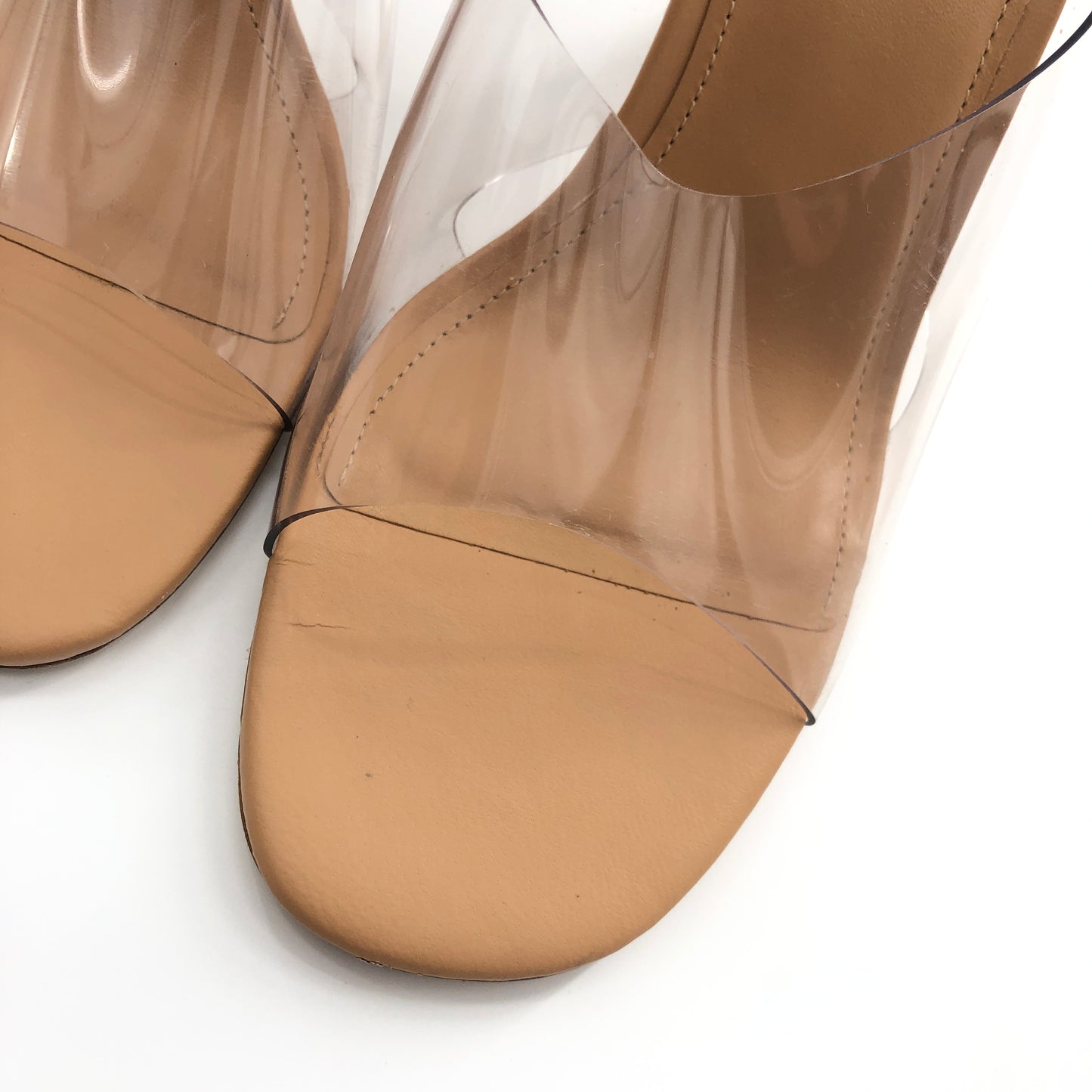 Larroude Madonna Lucite Heel in Tan