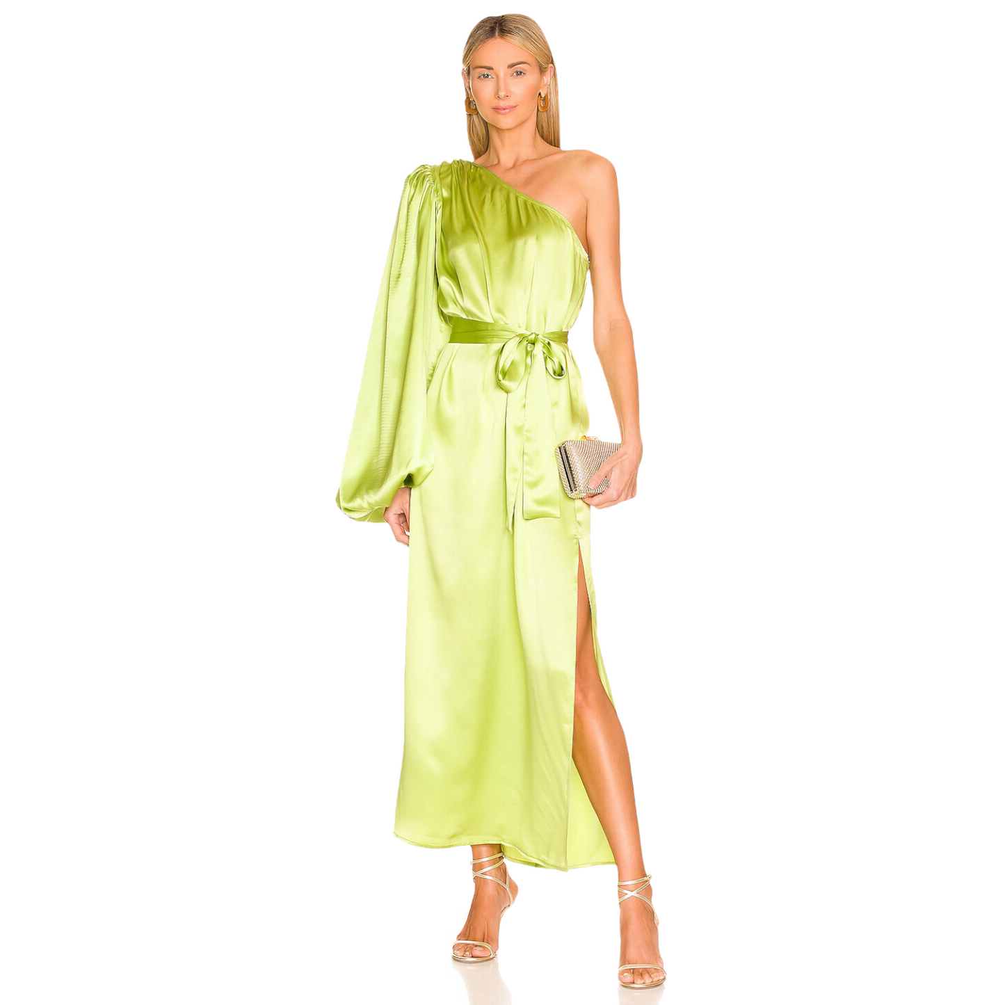 SELMACILEK One Sleeve Silk Dress in Green