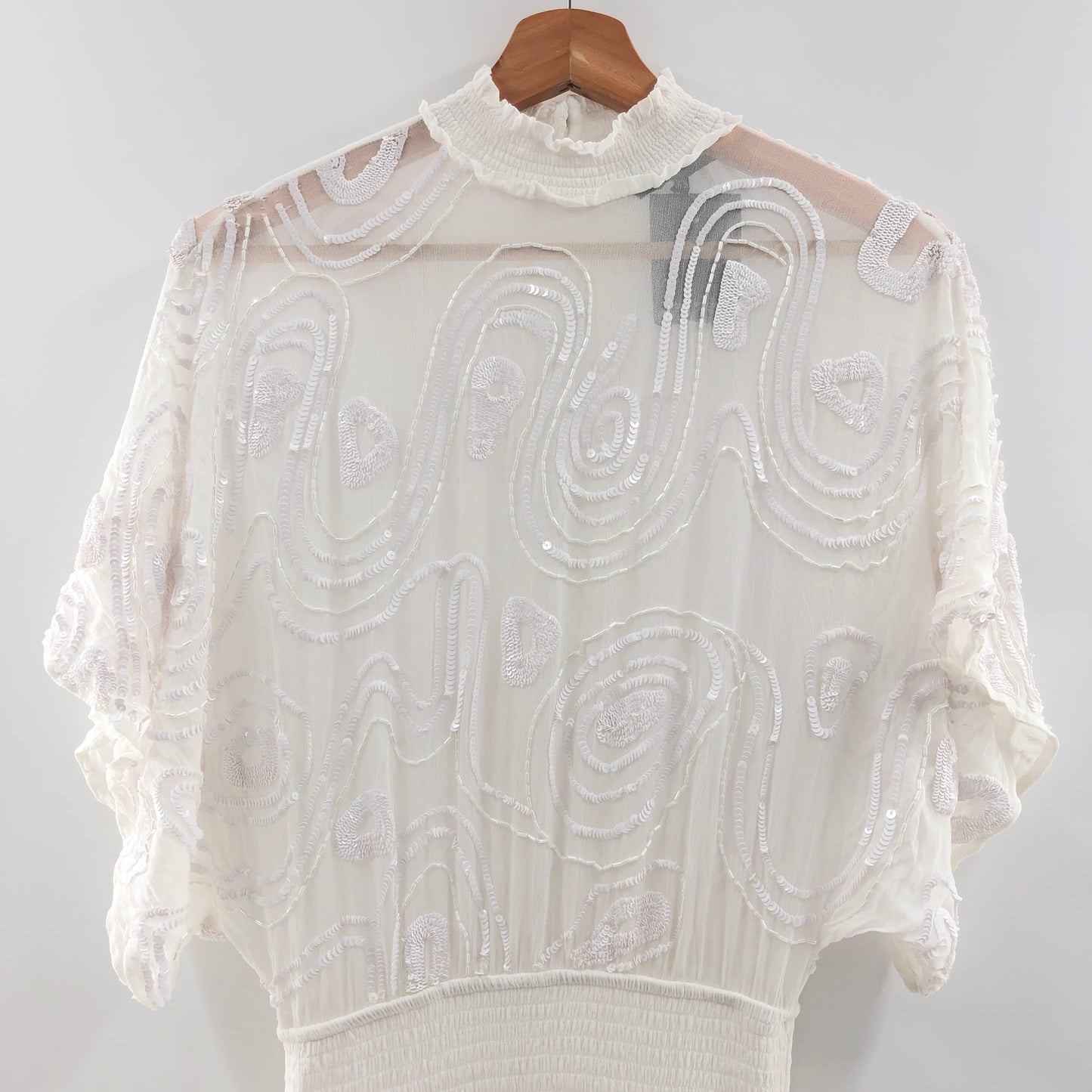 RETROFETE CHLOE EMBELLISHED SILK CHIFFON DRESS WHITE XS