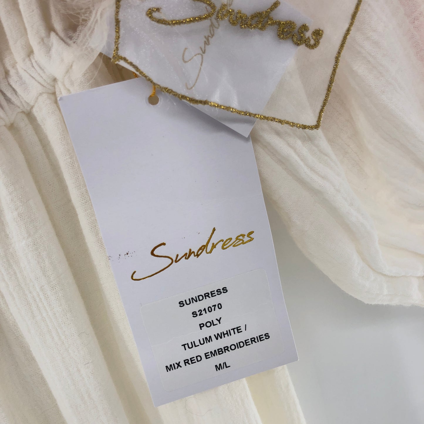 Sundress Poly Dress in Tulum White & Mix Red Embroideries