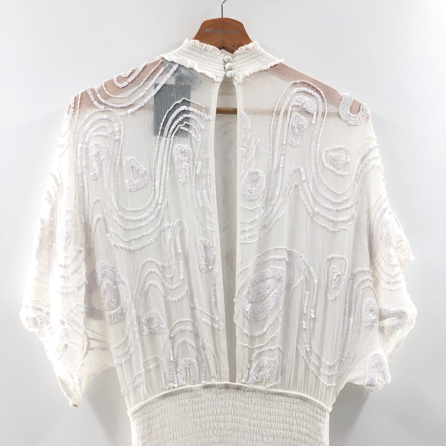 RETROFETE CHLOE EMBELLISHED SILK CHIFFON DRESS WHITE XS