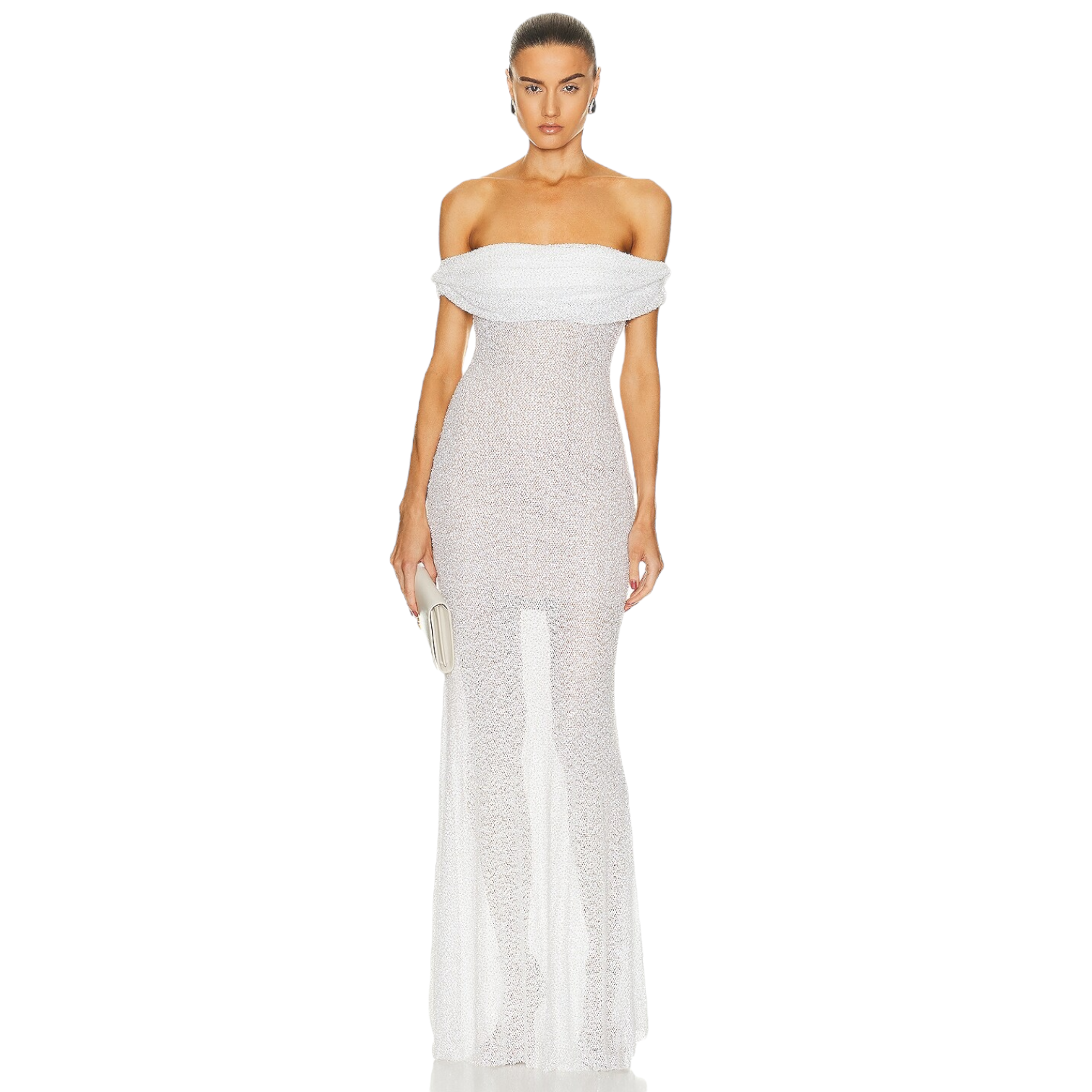 self portrait white beaded sequin dress SELF-PORTRAIT Beaded Maxi Dress in White 6 New Womens Wedding Formal Gown