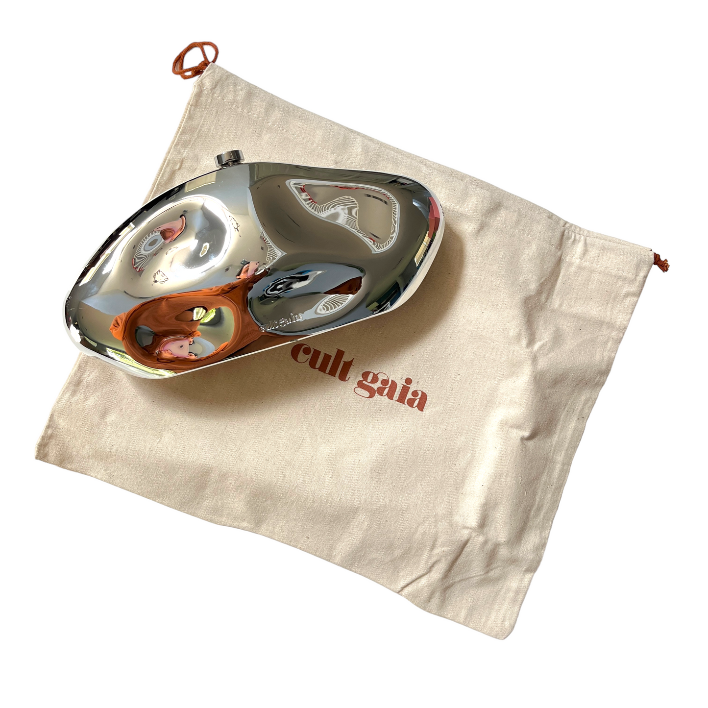 Cult Gaia The Caldera Clutch in Shiny Silver