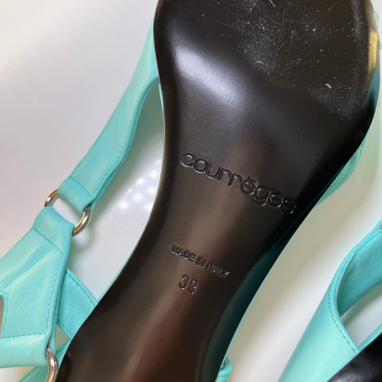 Courreges Leather Slingback Pump in Turquoise