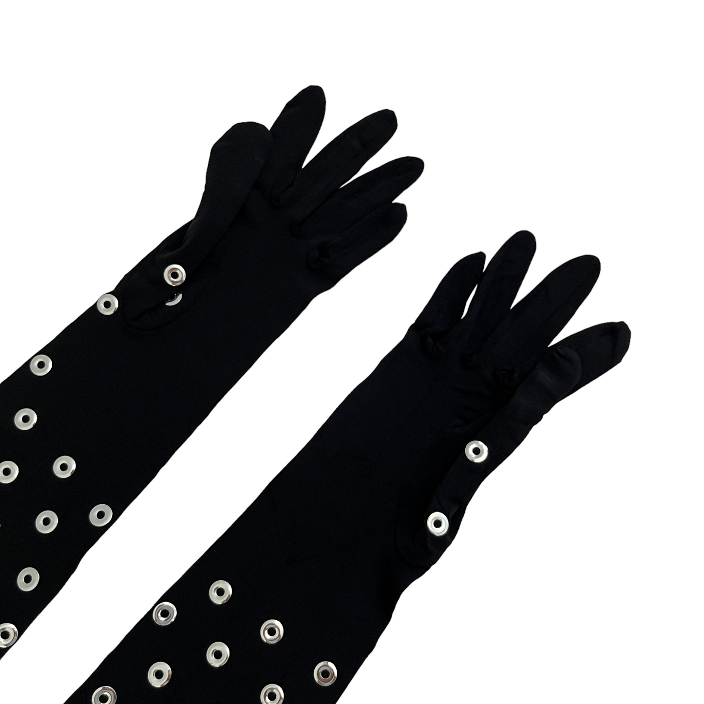 ALAÏA Eyelet Gloves in Noir & Argent